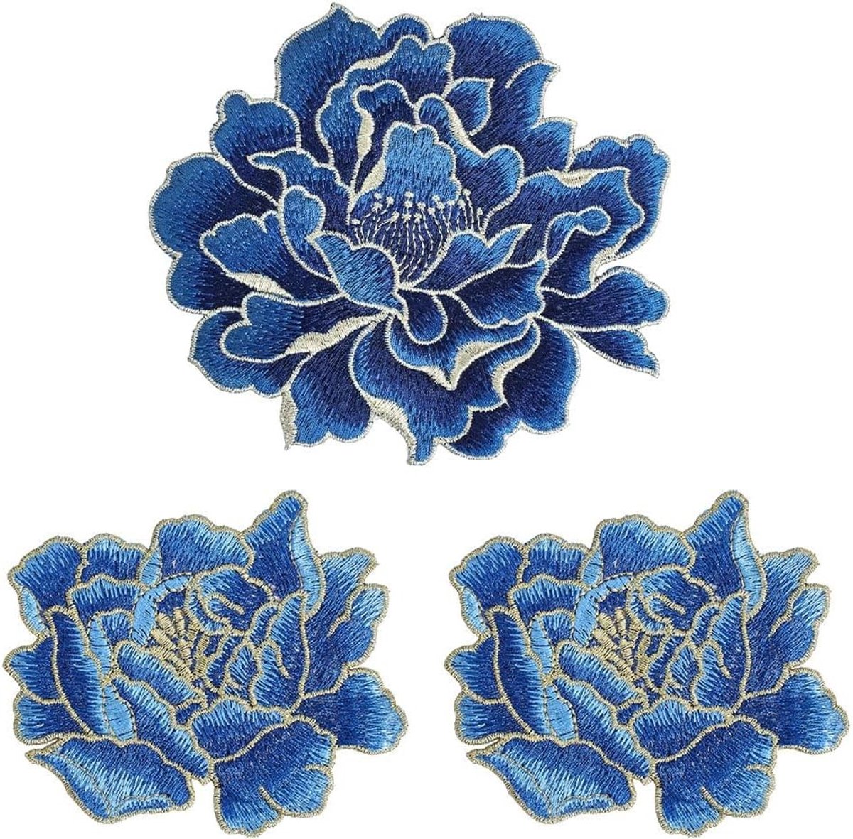 Set van 3 geborduurde bloemenpatches met pioenroos, thermocollant, accessoires voor kostuums en naaiprojecten