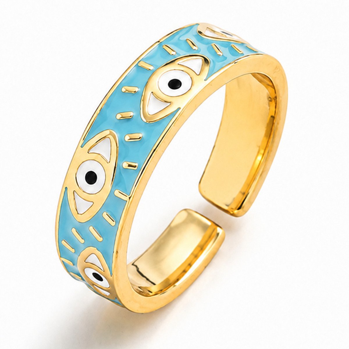 Deja Jewels - Dames ring - Goudkleurig edelstaal - Turquoise Oogmotief