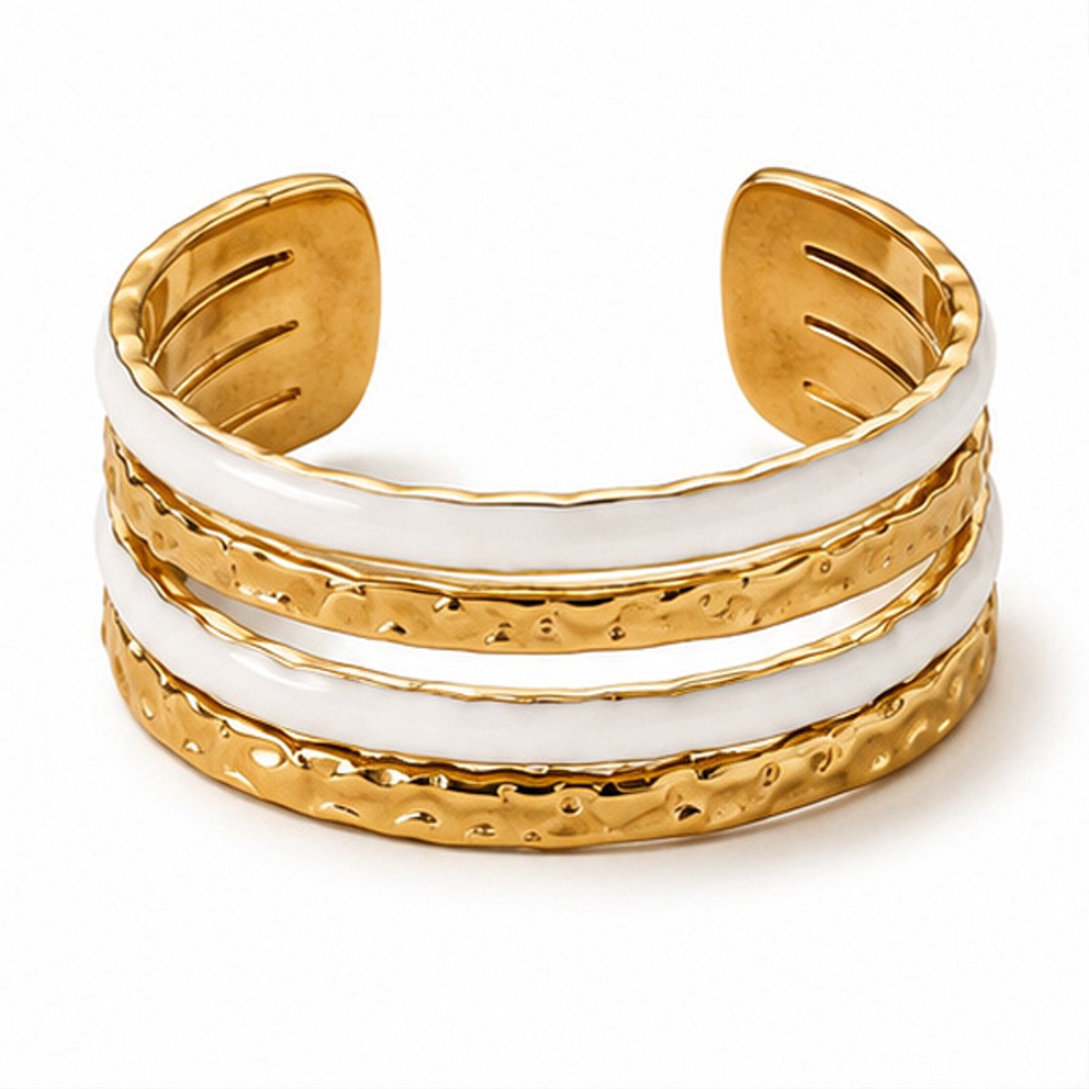 Deja Jewels - Dames ring - Goudkleurig edelstaal - Witte Banddetails