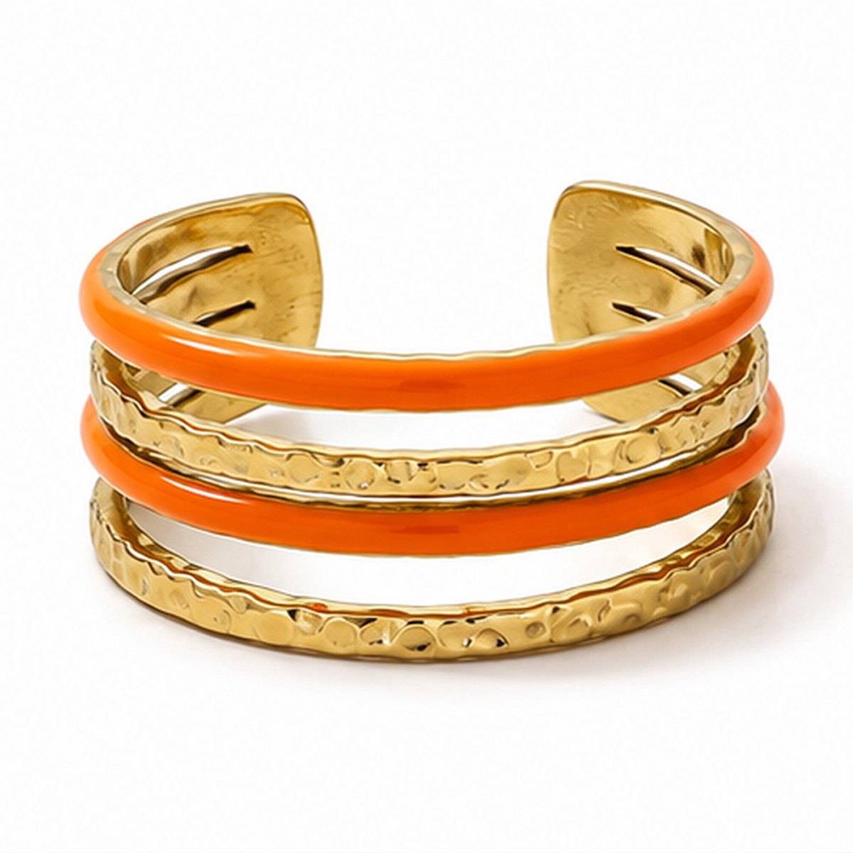 Deja Jewels - Dames ring - Goudkleurig edelstaal - Oranje Banddetails
