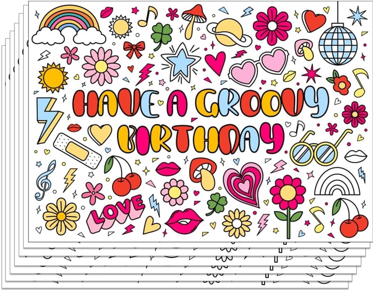 70s Retro Verjaardag DIY Kleurplaten - 30 Stuks Vintage Disco Thema Activiteit Papier Mat met Retro Patroon voor Feestjes, Kerst en Restaurants - 40 x 28 cm
