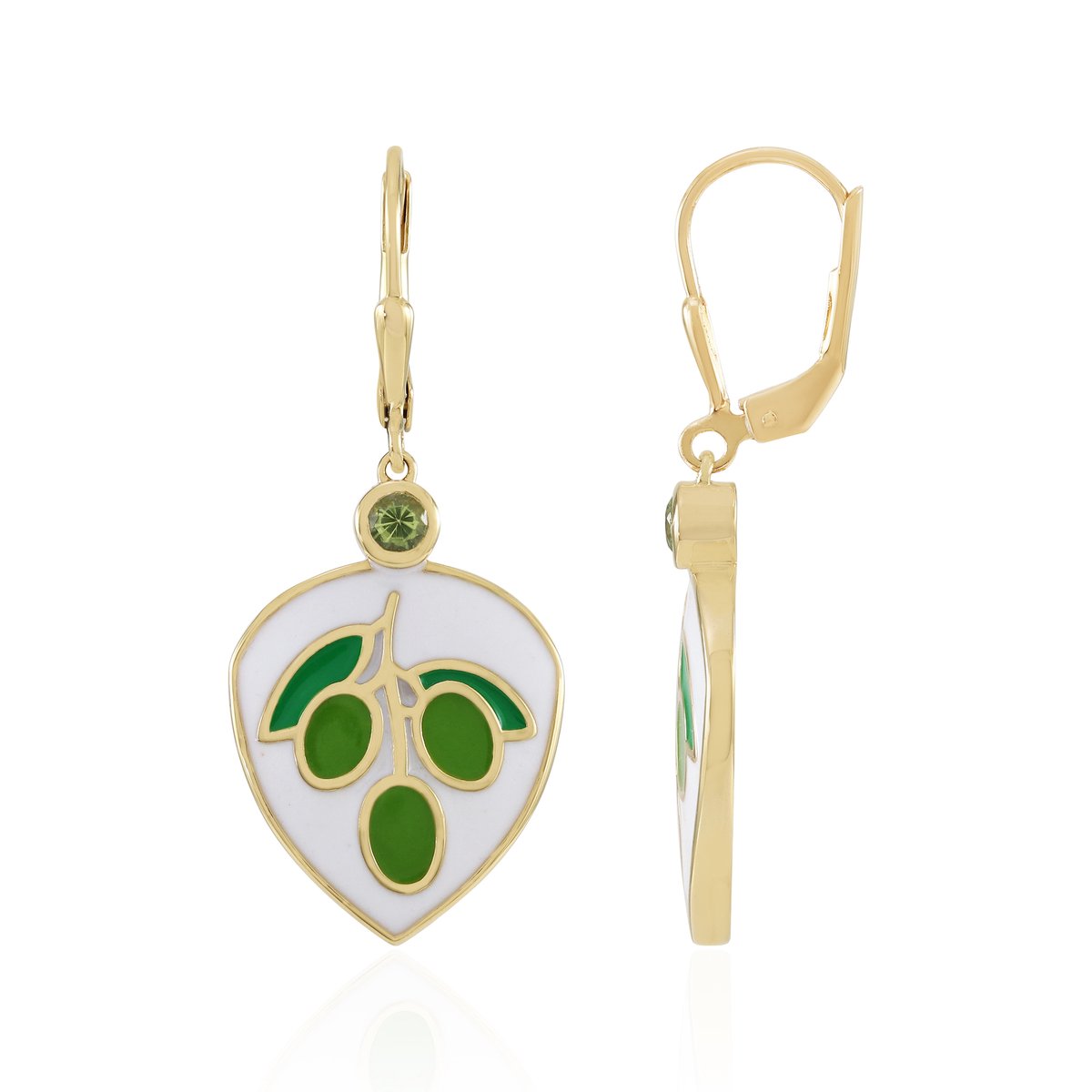Cavill - Oorbellen 18K Goudverguld 925 Sterling Zilver - Ronde Peridoot 0,234 ct - Groene Edelsteen - Bladvorm - Elegante Dames Sieraden