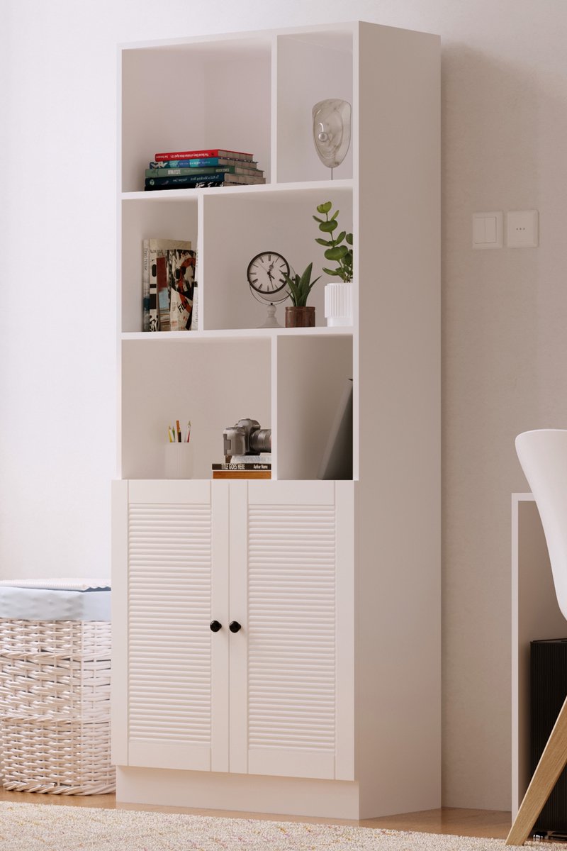 IZEL COUNTRY BOEKENKAST – Boekenkast met Planken – Houten Boekenkast – Opbergkast – Wandkast – Boekenkast voor Woonkamer, Slaapkamer en Kantoor – Ruime Opbergruimte voor Boeken, Tijdschriften, Decoratie en Accessoires – Landelijke Stijl