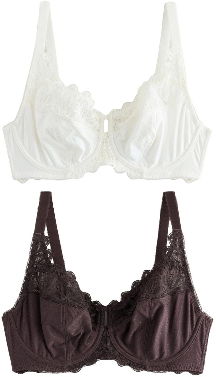 Next Dames - Set van 2 DD+ beha's zonder vulling met volledige cups, van model en kant - Bruin Chocolate Brown/Cream