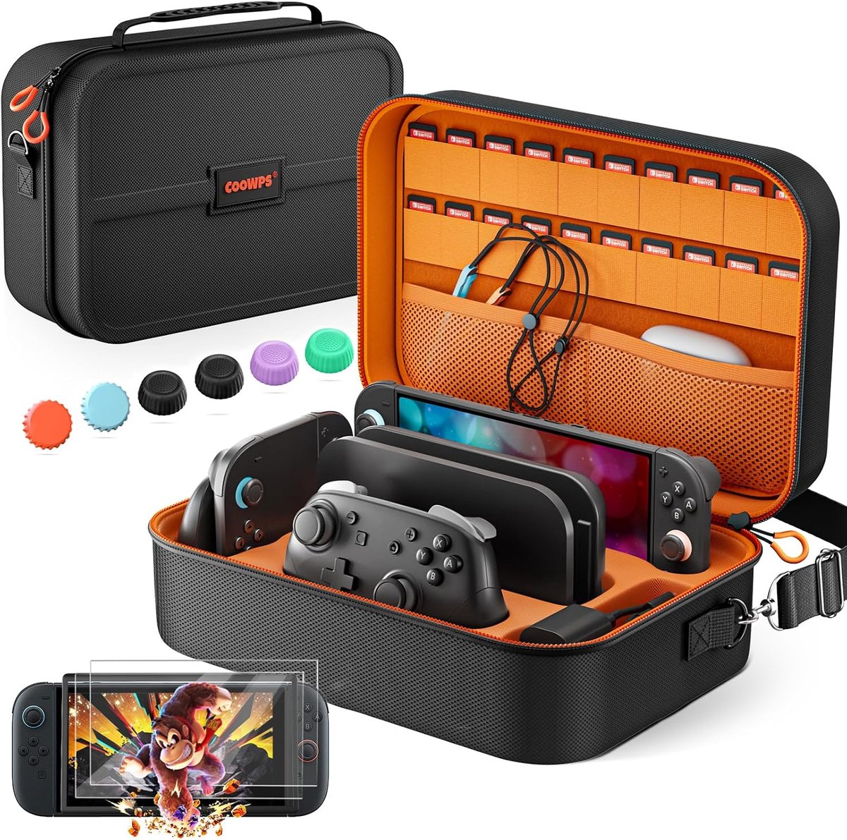 COOWPS Switch 2 Draagtas 2025, met 6 stuks duimgrepen, 20 Game Card Slots, Draagbare Reizen Harde Volledige - ShopVlot