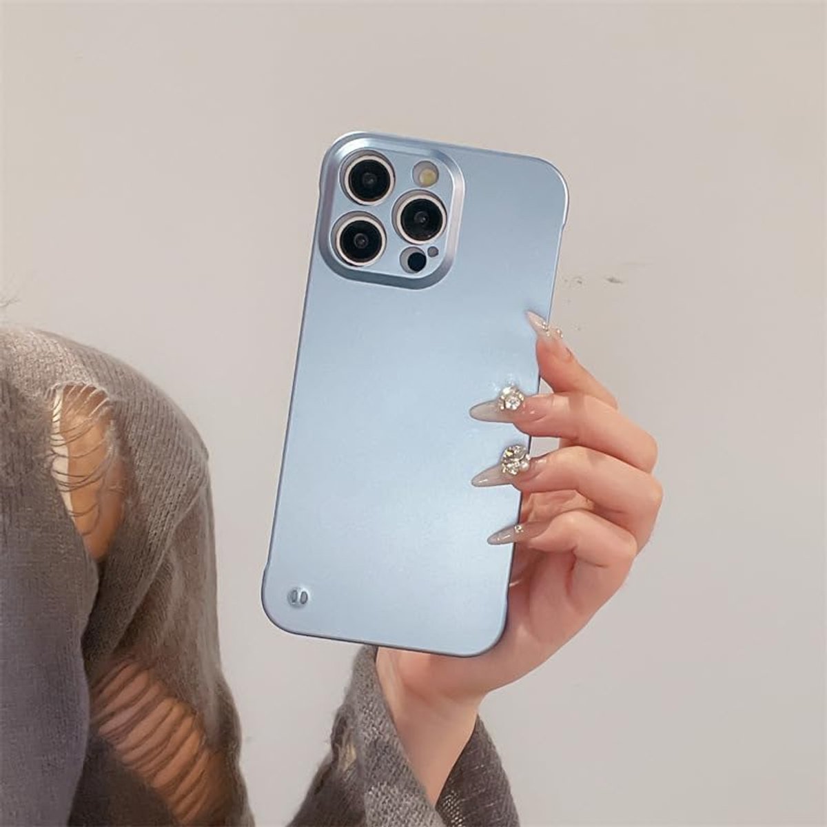 Luxueuze frameloze hoes voor de iPhone 15, ultradunne harde beschermhoes met bare-metal-look, matte metallic afwerking - ShopVlot