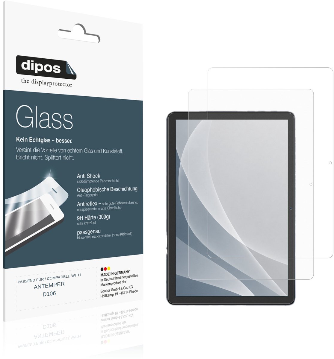 dipos – 2x Matte Pantserfolie geschikt voor ANTEMPER D106 | 9H Screenprotector