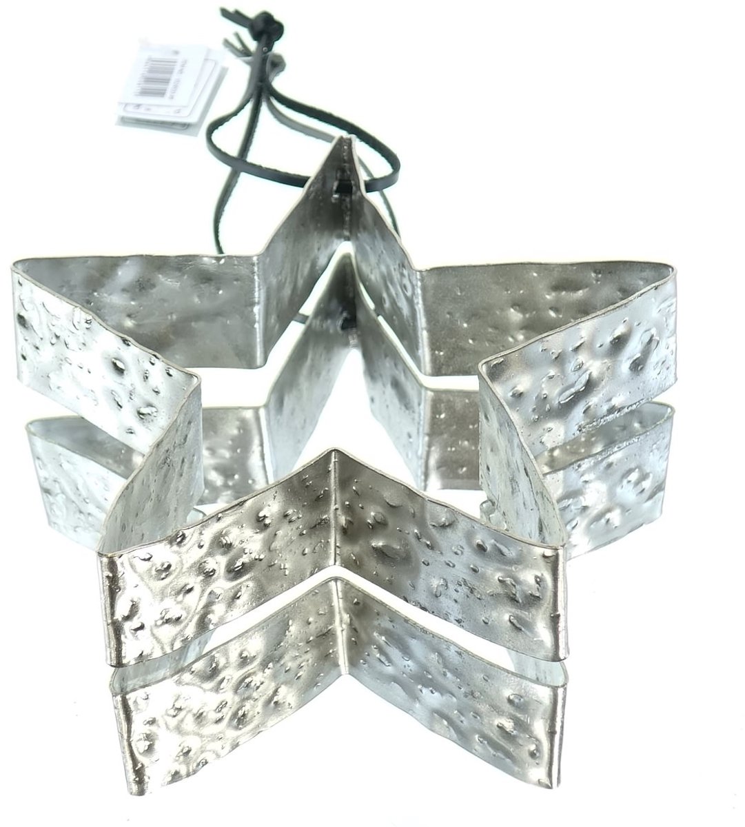 Gasper Kerstster Zilverkleurig hamerslag-look & leren band Ø 16 cm