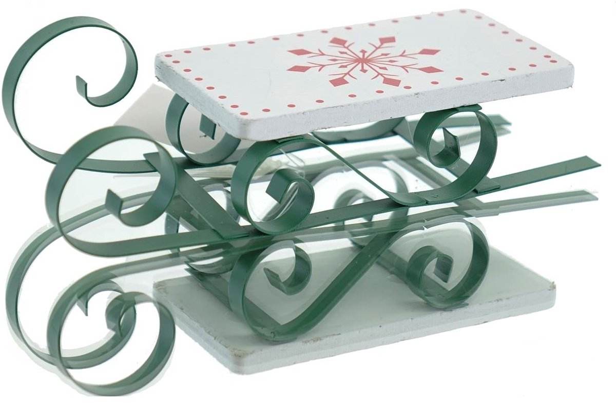 Posiwio Kerstdeco Slee Groen Wit 19 x 6 cm - Metaal Hout