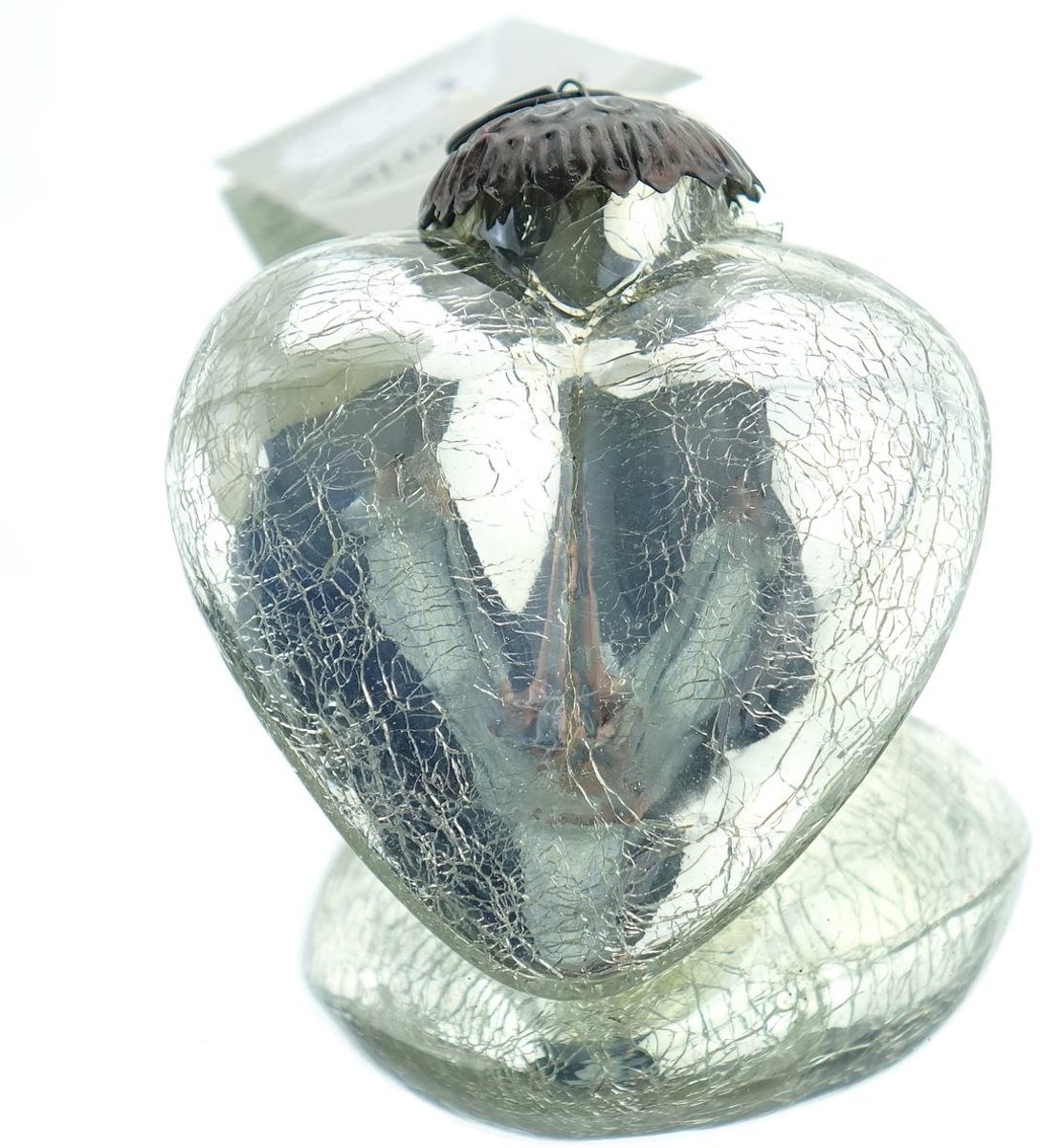Kaemingk Kerstbal Hartvorm Craquele Zilverkleurig 7,5 cm - glas