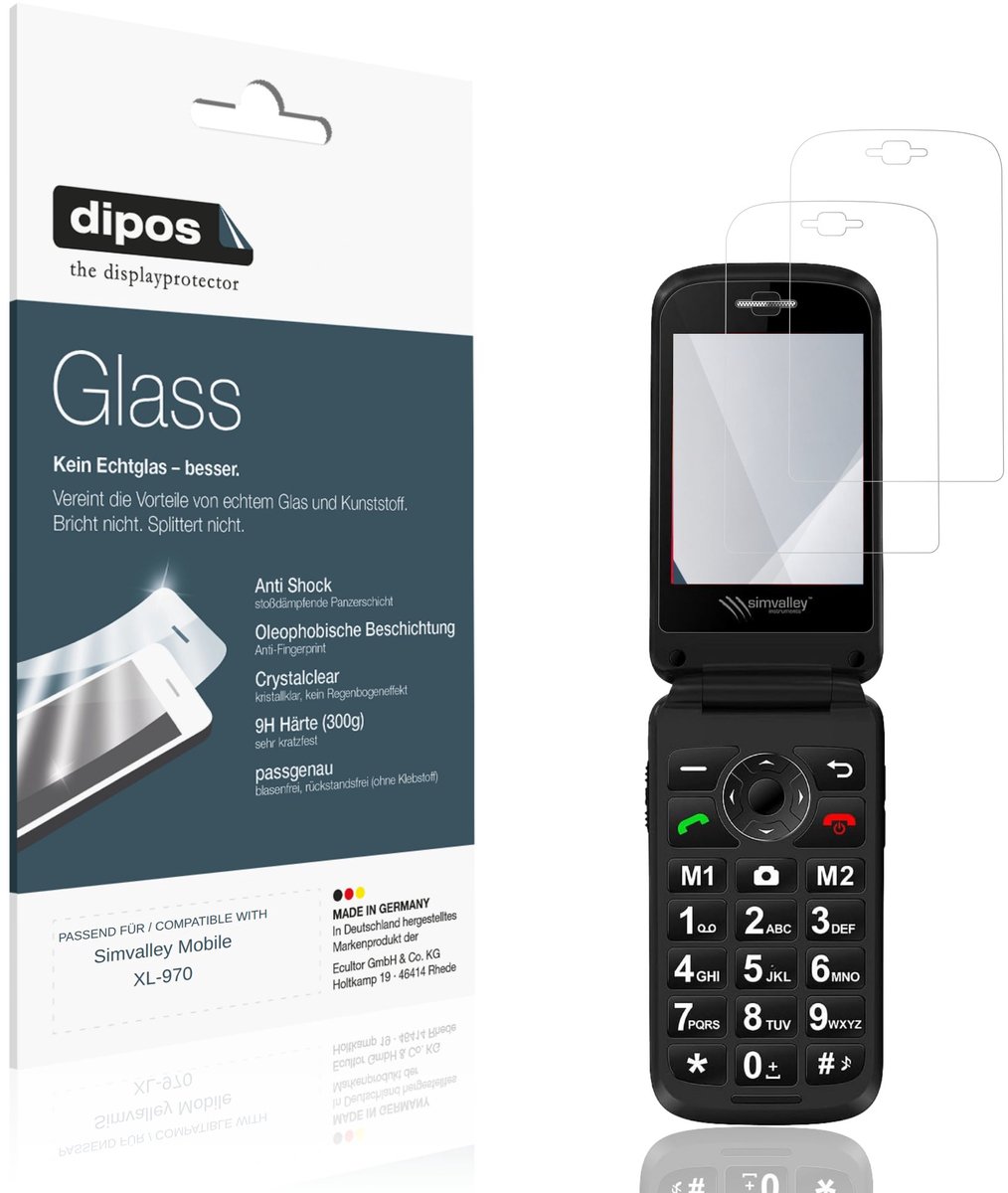 dipos – 2x Pantserfolie geschikt voor Simvalley Mobile XL-970 | 9H Screenprotector