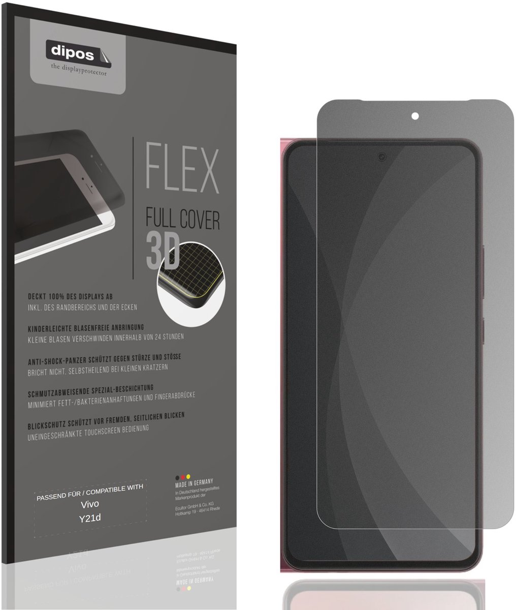 dipos FLEX – Matte Privacy Screenprotector geschikt voor Vivo Y21d | Volledige Schermbescherming | Case-Friendly