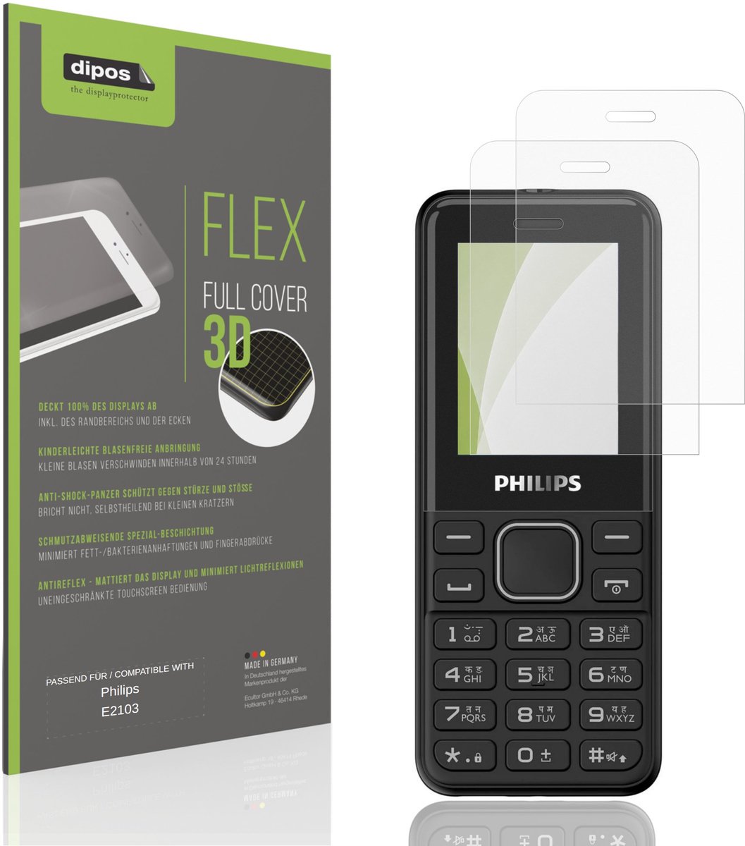 dipos FLEX – 2x Matte Screenprotector geschikt voor Philips E2103 | Volledige Schermbescherming | Case-Friendly