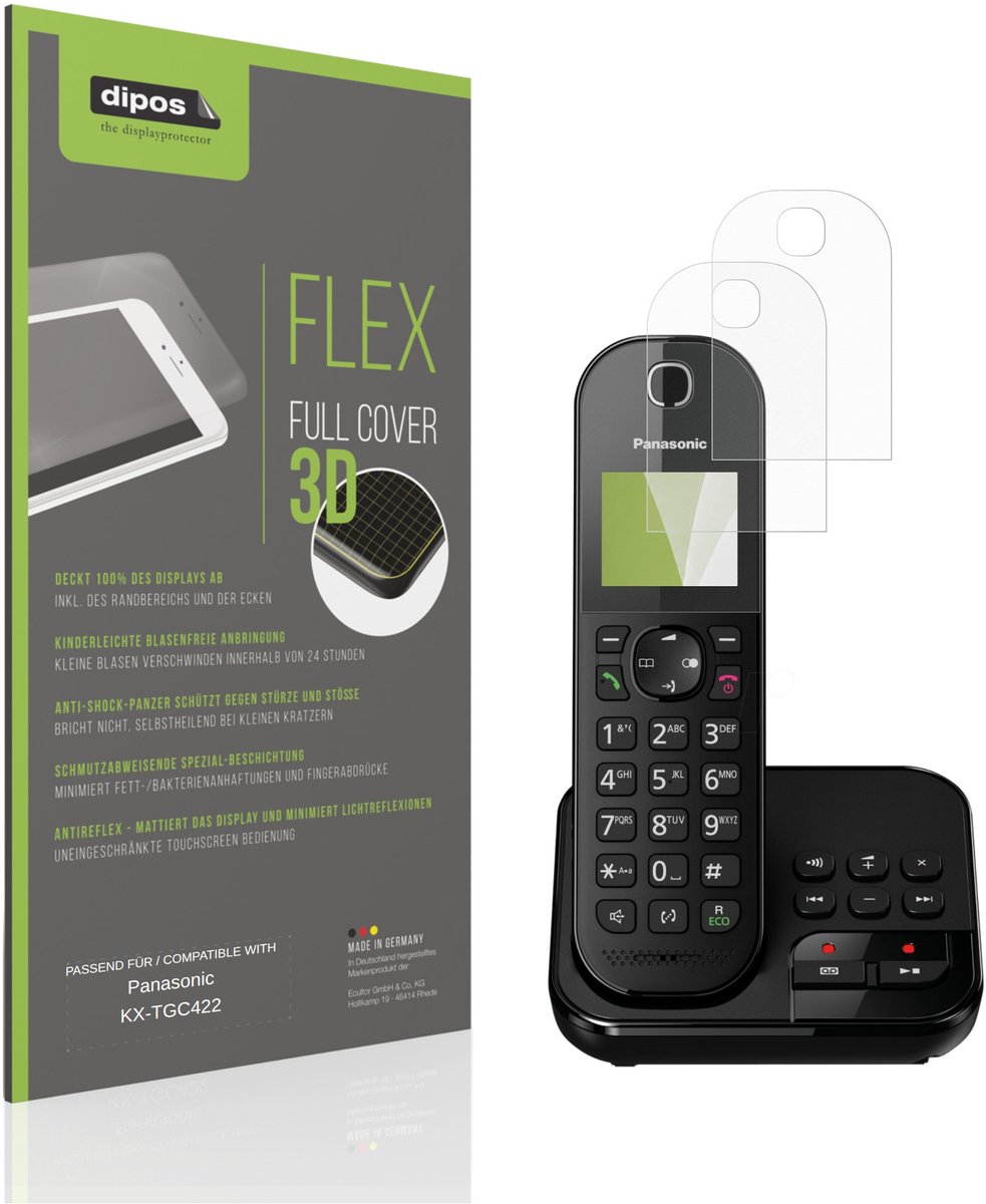 dipos FLEX – 2x Matte Screenprotector geschikt voor Panasonic KX-TGC422 | Volledige Schermbescherming | Case-Friendly