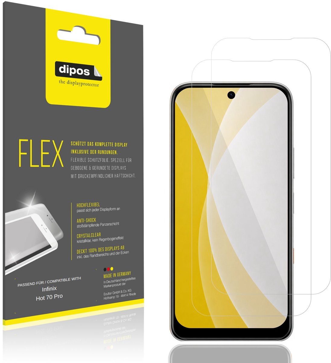 dipos – 2x Beschermfolie geschikt voor Infinix Hot 70 Pro | 3D Full Cover Screenprotector | 100% Passend