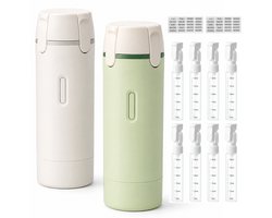 Reisflesjes set 2-delig - 4-in-1 reisdispenser met 8 navulflacons van 30 ml - Voor shampoo, douchegel, lotion en crème - Wit en lichtgroen - met dispenser - reisflesjes - Draagbaar - Lekvrij- Met maatverdeling en etiketten-Reizen, vliegreis, vakantie