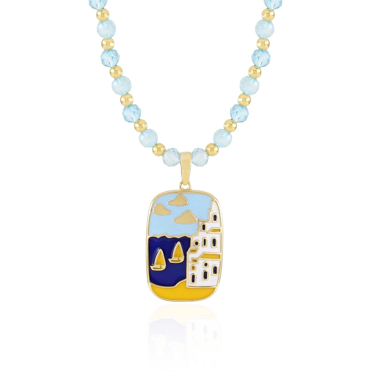 Cavill - Zilveren Halsketting - 925 Sterling Zilver Verguld - 14,4 ct Hemelsblauwe Topaas Braziliaans - Verstelbare Elegante Ketting Dames