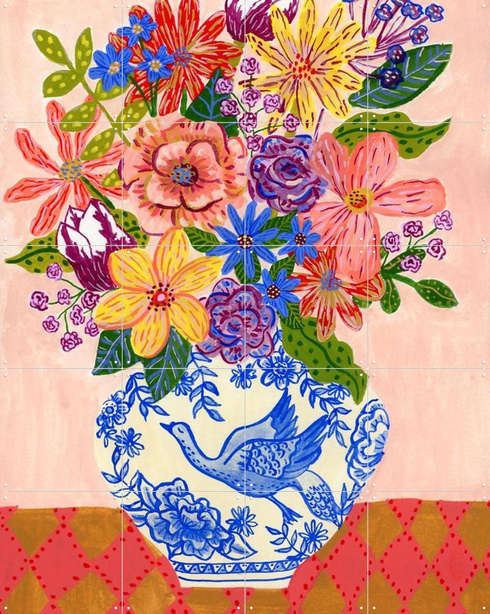IXXI Weelderig Boeket, Kirsten Blom Art & Illustration - 80 x 100 cm - Gratis ophangtool - Grote wanddecoratie en posters - Illustraties, Kleurrijk