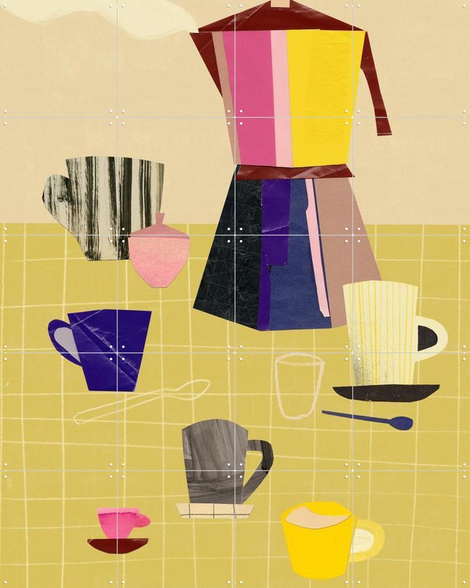 IXXI Espresso 5, Signorinah - 80 x 100 cm - Gratis ophangtool - Grote wanddecoratie en posters - Geometrische Kunst, Vintage, Illustraties, Collage