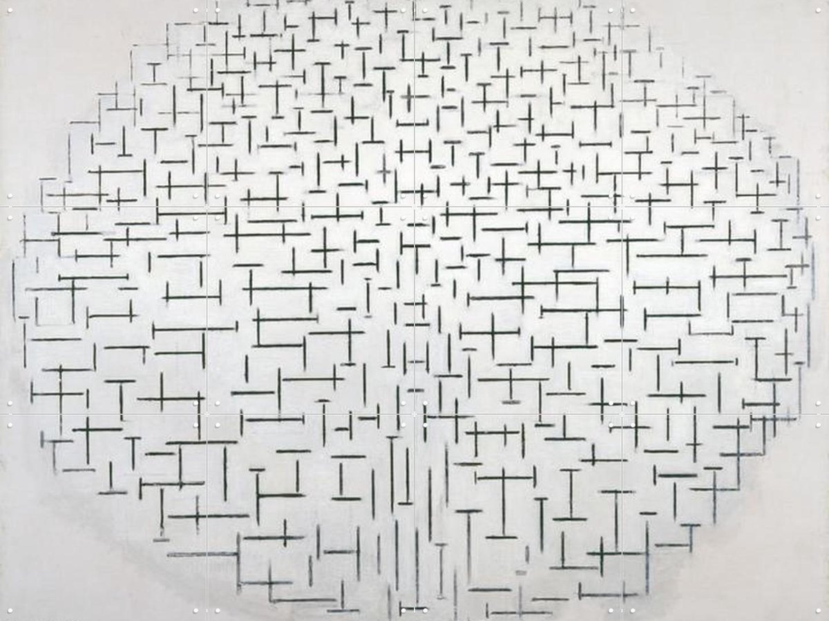 IXXI Composition 10 in Black and White, Piet Mondriaan & Kröller-Müller Museum - 80 x 60 cm - Gratis ophangtool - Grote wanddecoratie en posters -