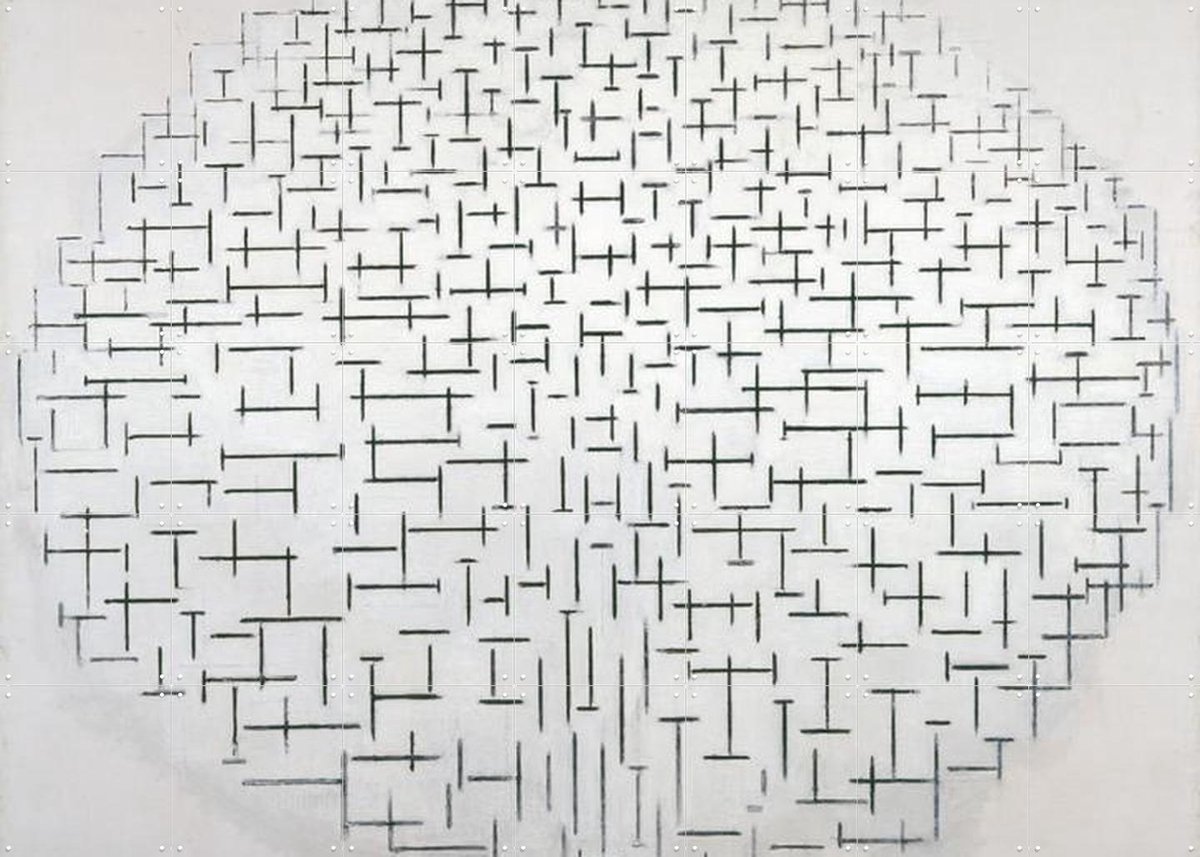 IXXI Composition 10 in Black and White, Piet Mondriaan & Kröller-Müller Museum - 140 x 100 cm - Gratis ophangtool - Grote wanddecoratie en posters -