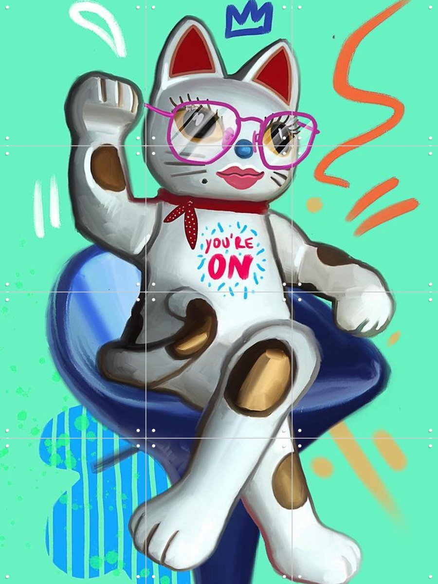 IXXI Lucky Cat III, Pop-art by Tadej - 60 x 80 cm - Gratis ophangtool - Grote wanddecoratie en posters - Speels, Pop art, Illustraties, Cartoonesk