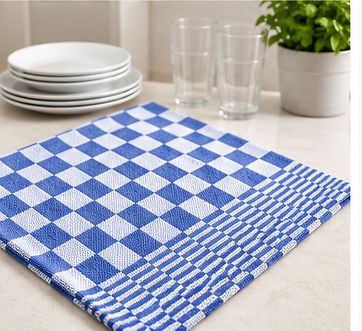 Theedoekenset 60 x 65 cm Geblokt Blauw (per set van 6)