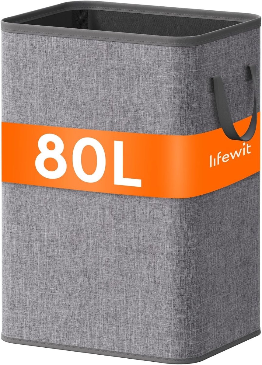 Grote Vouwbare Wasmand van 80L met Handvatten, Ideaal voor Kleding, Badkamer en Studentenhuis, Lichtgrijs