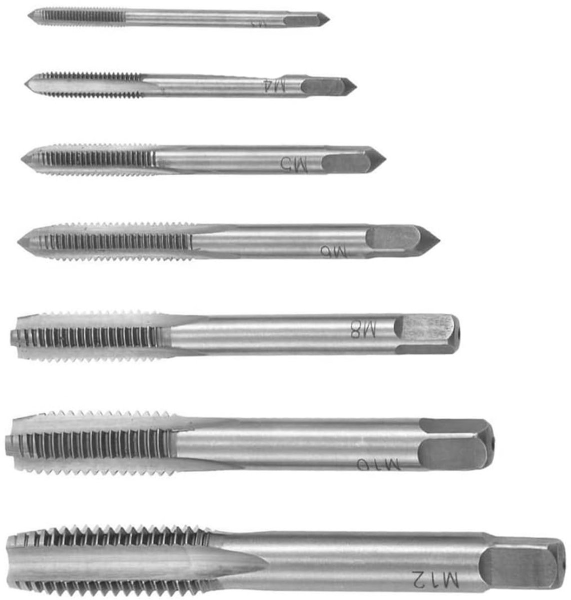 7-delig HSS tapset voor metrische schroefdraad M3 M4 M5 M6 M8 M10 M12 - Draadsnijgereedschap voor precisiewerk en metaalbewerking
