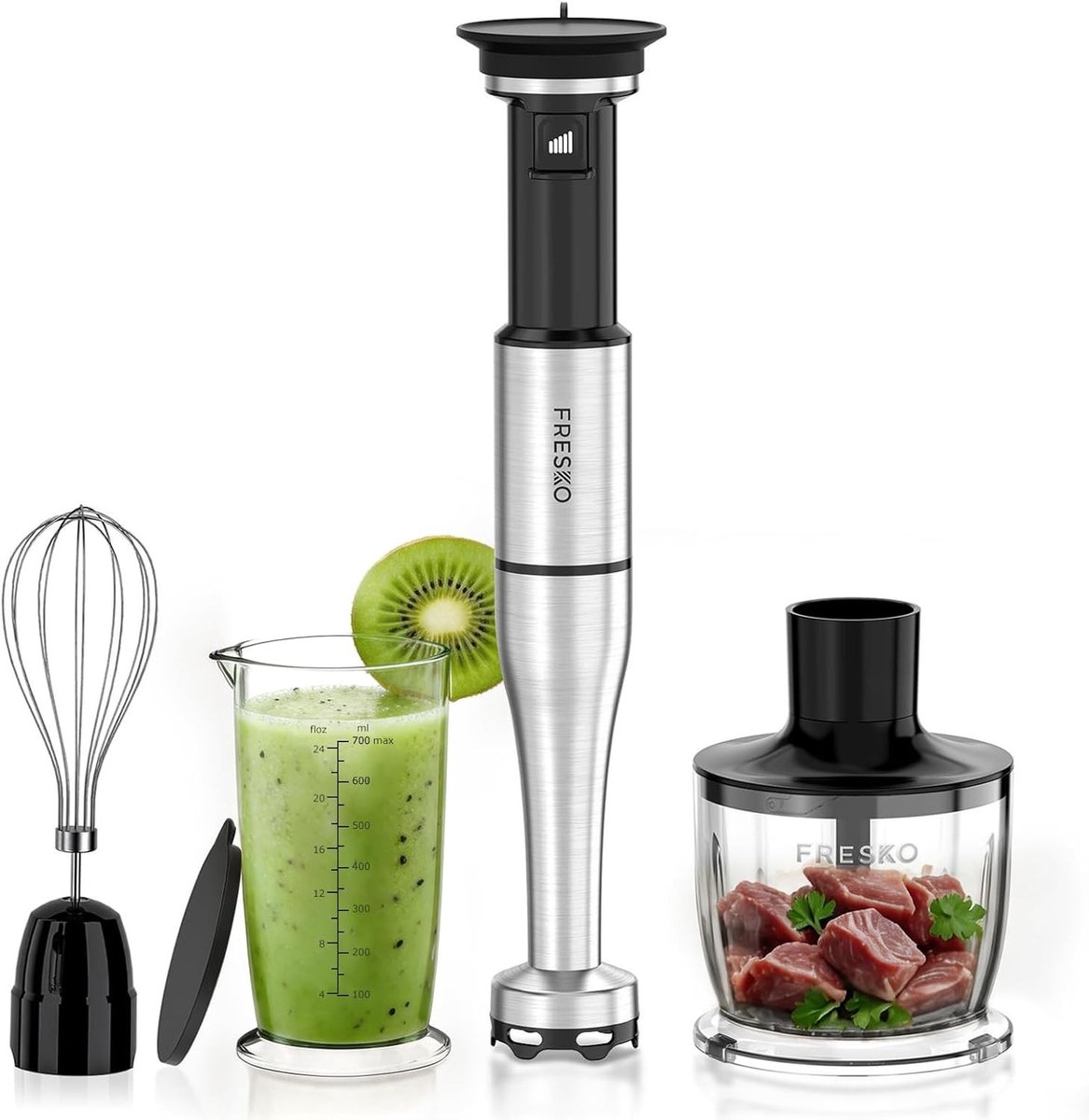 Staafmixer - Wit - 1000 W - Met Instelbare Snelheid en 4 Accessoires - Voor Koken en Bakken