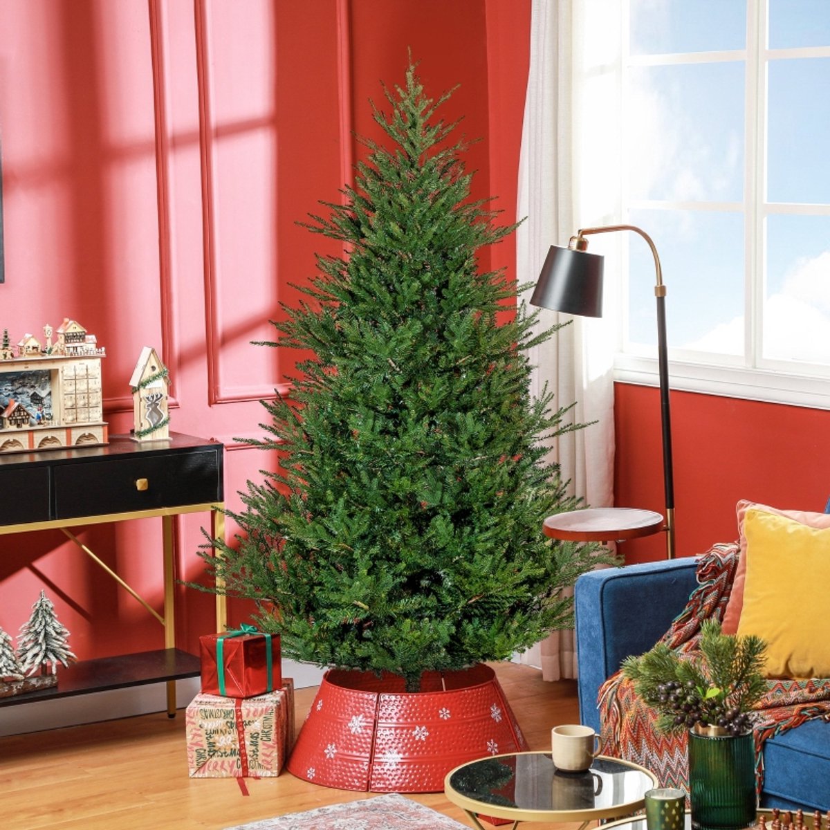 Kunstkerstboom Snel Opbouwbaar 183 Cm Kunststof Groen Realistische Takken Met Metalen Voet Voor Binnen Kerstdecoratie