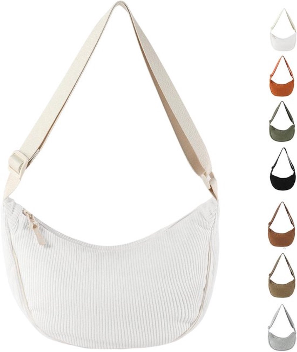 Dailygoody - Corduroy halvemaanvormige tas - Crossbodytas - Verstelbare