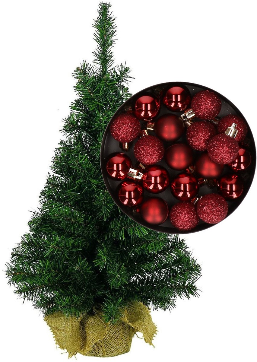 Mini kerstboom H75 cm - 40x donkerrode kerstballen - 81 takken - ideaal voor kantoor of vensterbank – foto 4