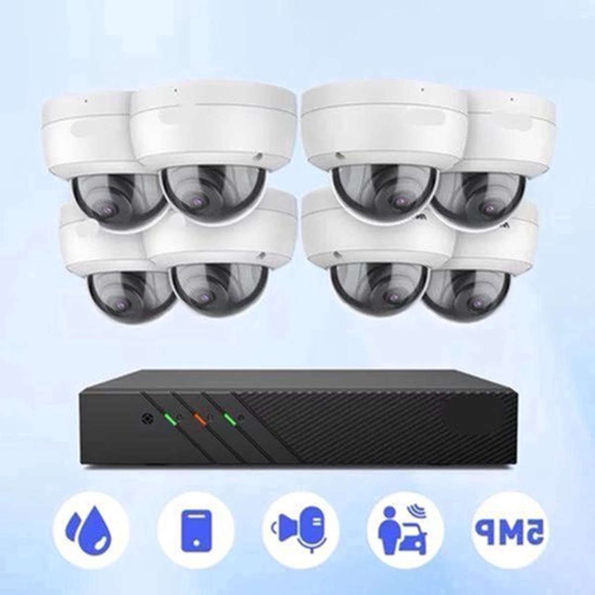Beveiligingscamerasysteem - 5MP Camera - NVR - POE Technologie - Openlucht- P67 Waterdichte - IK10 Vandaalbestendig - Bewakingscamera - Beveiligingscamera - Full HD IP Camera’s met Audio en Nachtzicht - 2TB Harde Schijf - 2 Stuks - Wit