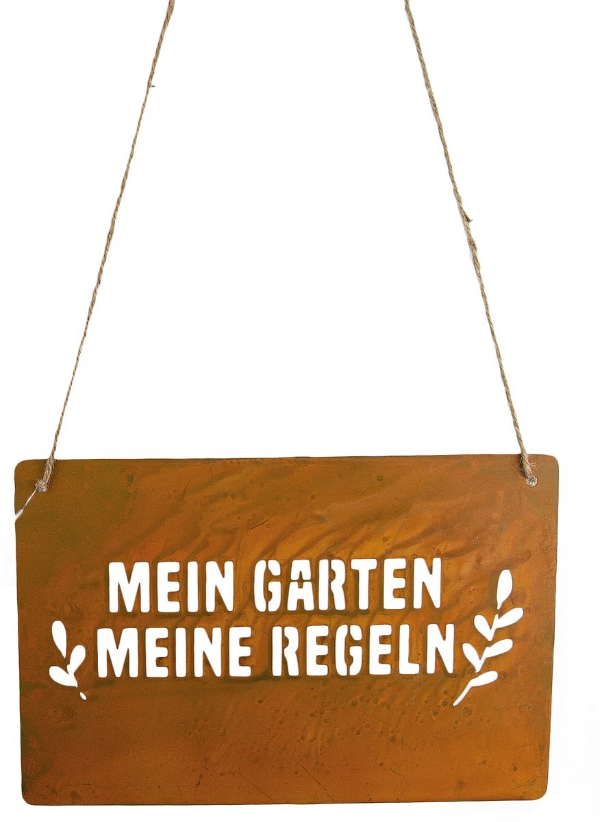 Riffelmacher bord metaal 'Mein Garten, meine Regeln' roest 30x20cm