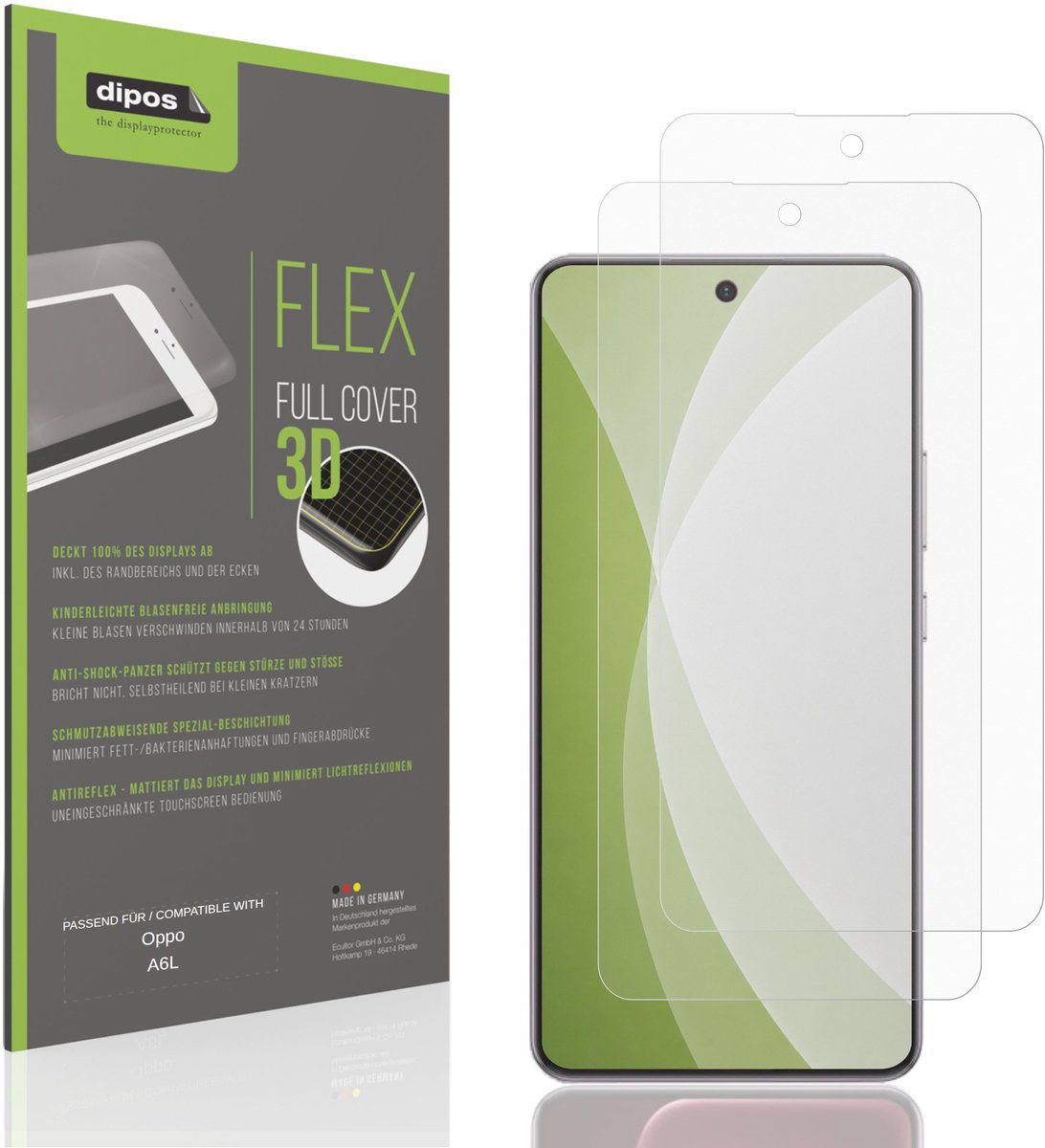 dipos FLEX – 2x Matte Screenprotector geschikt voor Oppo A6L | Volledige Schermbescherming | Case-Friendly
