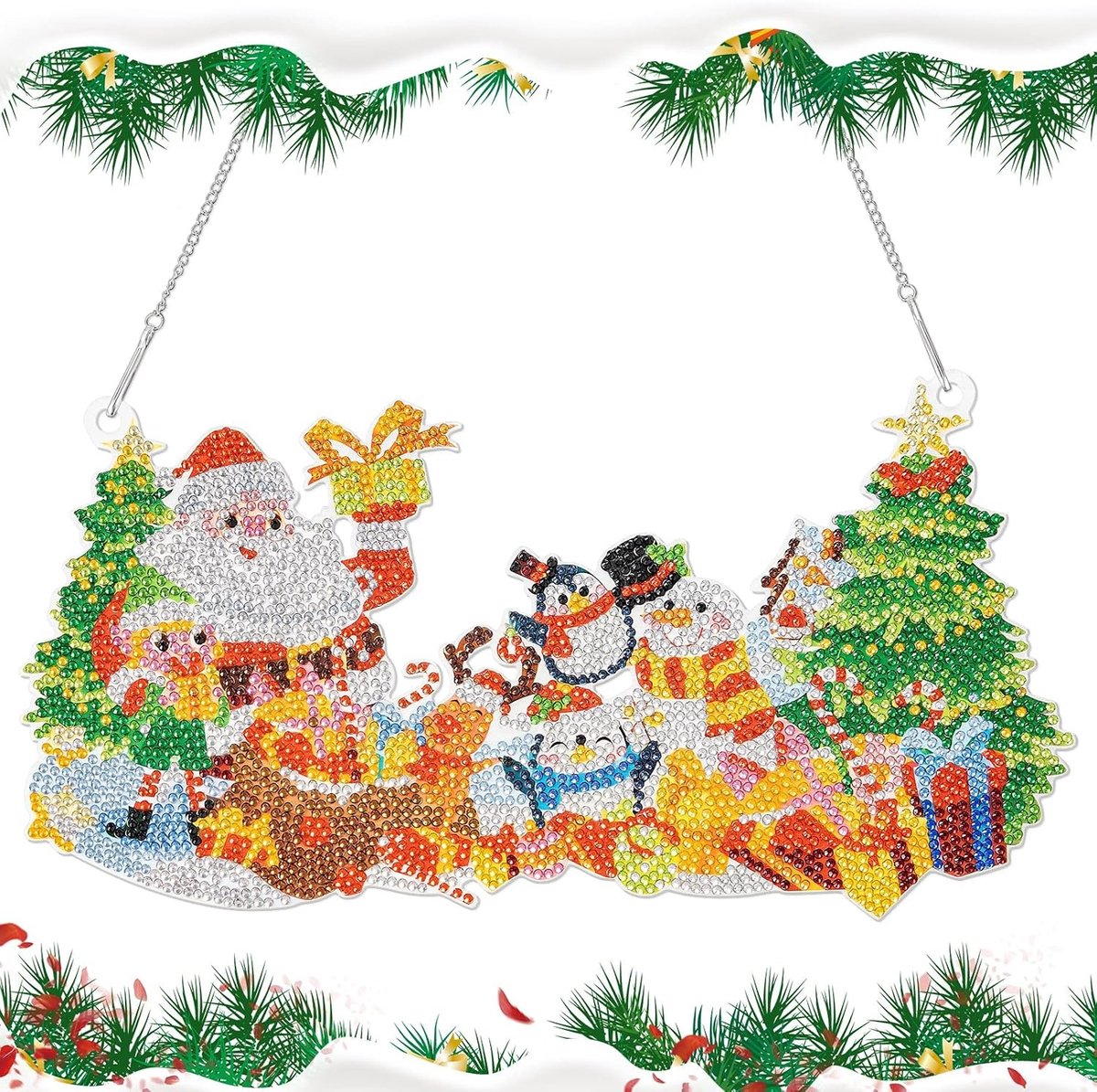Kerstdecoratie met 5D Diamant Schilderij, DIY Rhinestone Ornament voor Volwassenen en Kinderen, Volledige Drill Hanger voor Deur en Kerstboom
