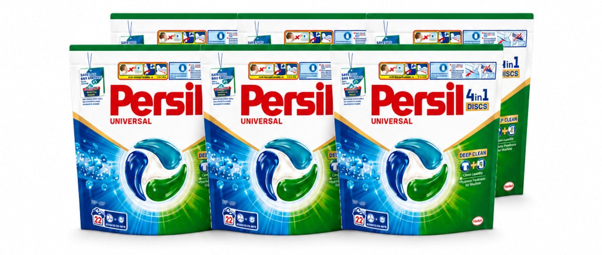 6 x Persil - Wasmiddel - Wasmiddelcapsules Discs Universal - Voor Witte Was - 22 wasbeurten - Voordeelverpakking - 6 stuks