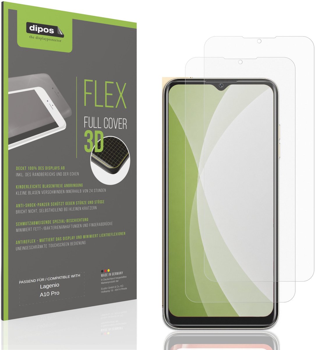dipos FLEX – 2x Matte Screenprotector geschikt voor Lagenio A10 Pro | Volledige Schermbescherming | Case-Friendly