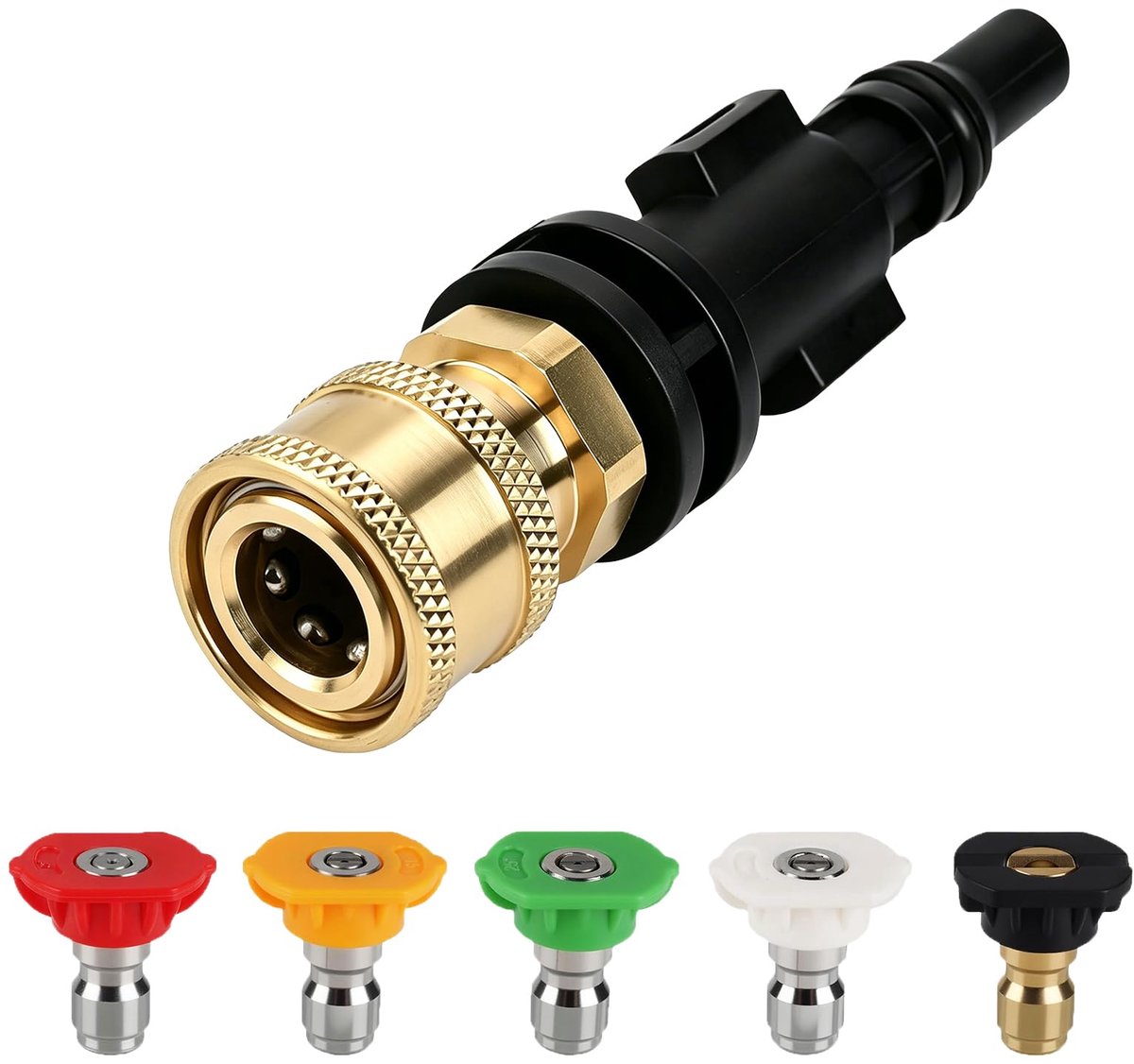 Hogedrukreiniger Adapter met 5 Meelhoekige Sproeiers – 1/4" Snelaansluiting Binnendraad, Messing Snelkoppeling, 2000 - ShopVlot