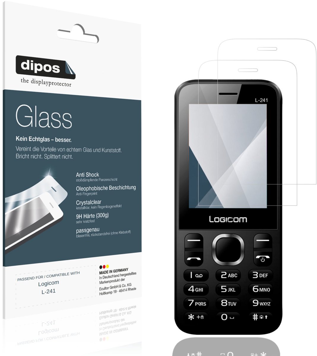 dipos – 2x Pantserfolie geschikt voor Logicom L-241 | 9H Screenprotector