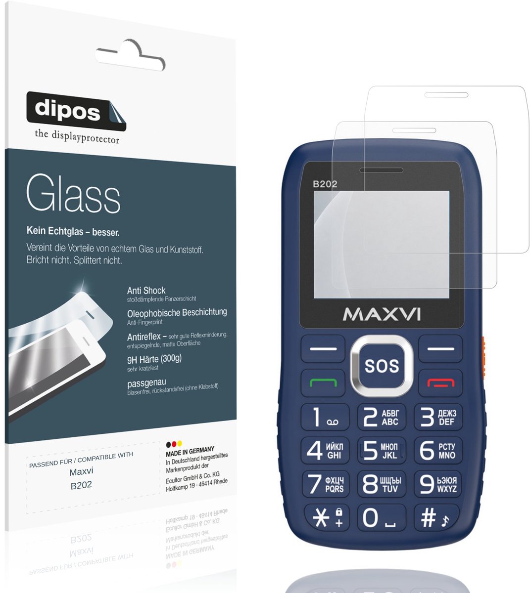 dipos – 2x Matte Pantserfolie geschikt voor Maxvi B202 | 9H Screenprotector