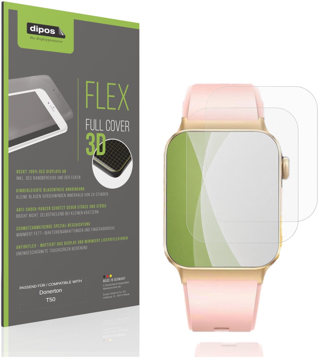 dipos FLEX – 2x Matte Screenprotector geschikt voor Donerton T50 | Volledige Schermbescherming | Case-Friendly