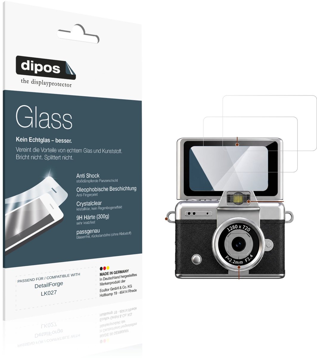 dipos – 2x Pantserfolie geschikt voor DetailForge LK027 | 9H Screenprotector