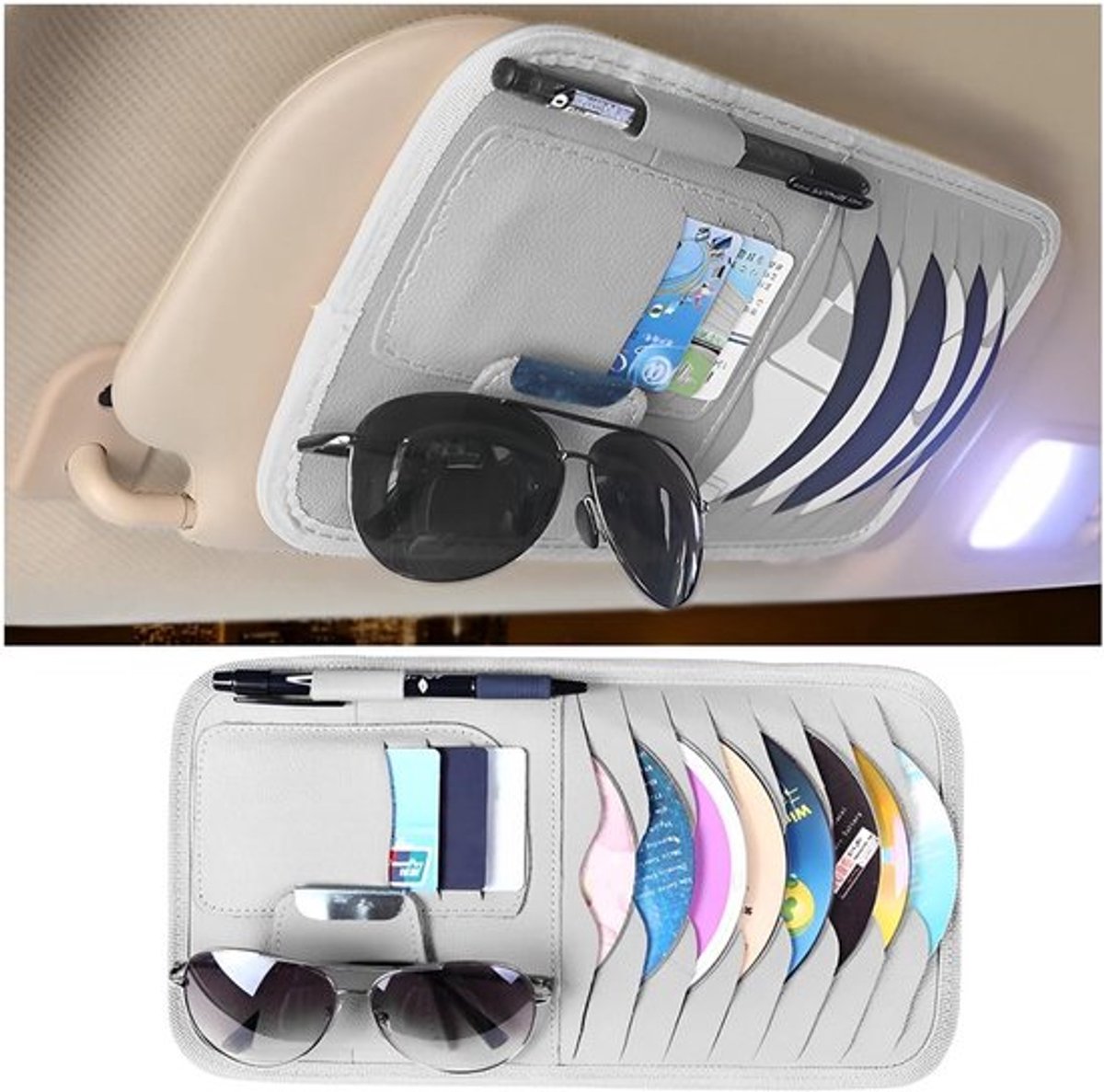 SPHProducts - Zonneklep Organizer - Multifunctionele Opbergtas - Grijs - CD-hoes en