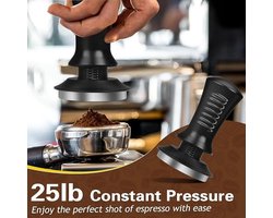 Espressostamper van 53 mm: Verstelbare handmatige tamper Geschikt voor portafilters van 53,3–54 mm, veerbelaste, gekalibreerde tamper Geschikt voor constante druk.