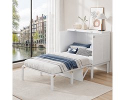 Schrankbett 90x200 cm - Opklapbed met Lattenbodem, Wandklapbed Wit