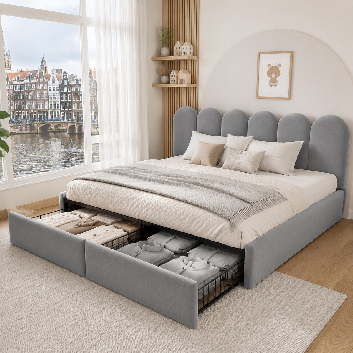WUVRIE Polsterbett Einzelbett 90x200cm met Schublades - Grijs Samt Daybed Slaapbank Slaapsofa zonder Matras