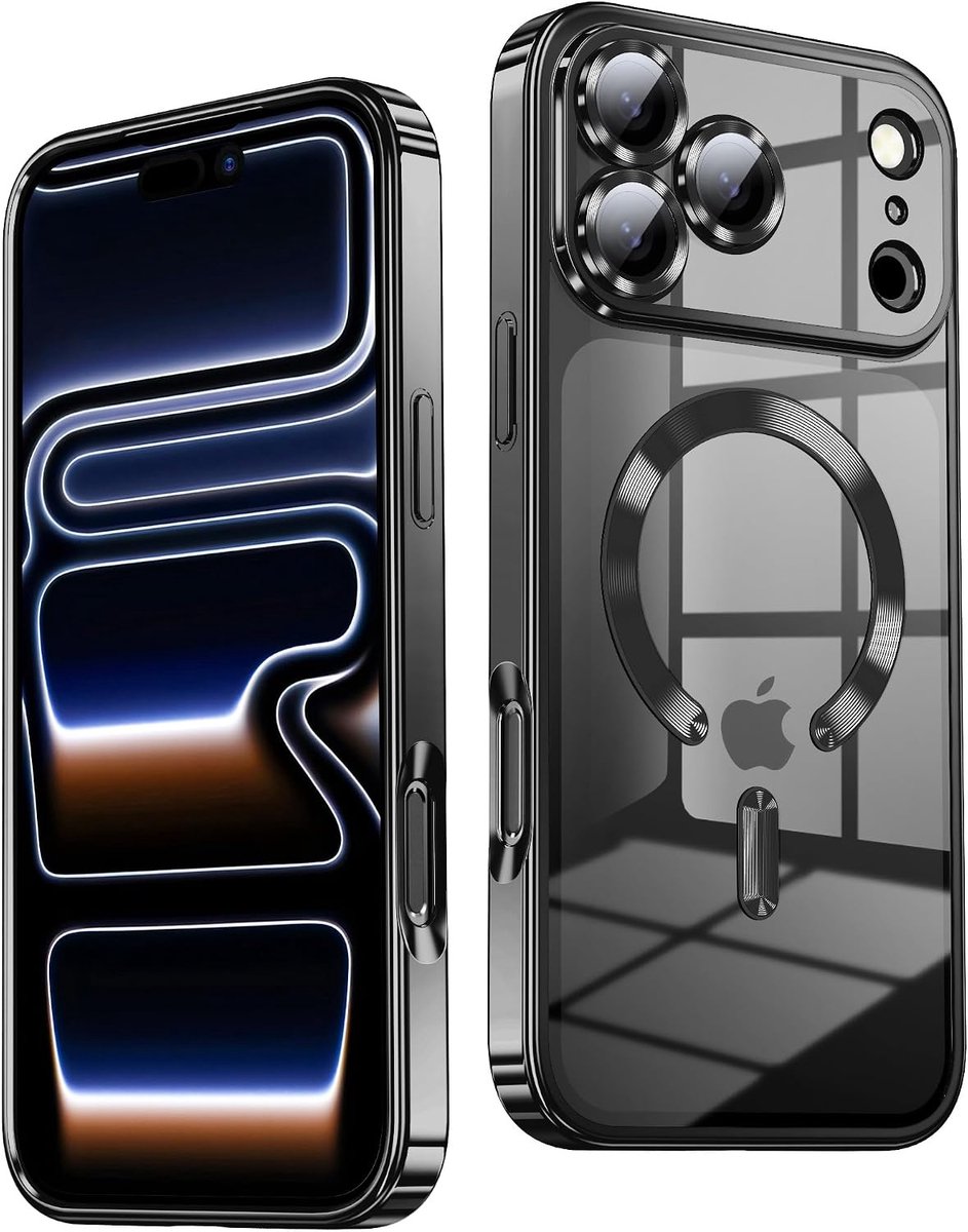 Hoesje Geschikt iPhone 18 Pro Hoesje – Transparant/Zwart Hybrid Backcover, MagSafe Compatibel & Verhoogde Camerabescherming – Slank en Stevig - Ntech