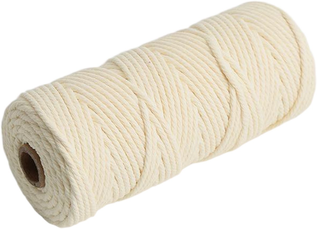 Macramétouw 3 mm x 100 m, natuurlijk katoenen draad voor wanddecoratie, plantenhangers, boho-decoratie,melkwit